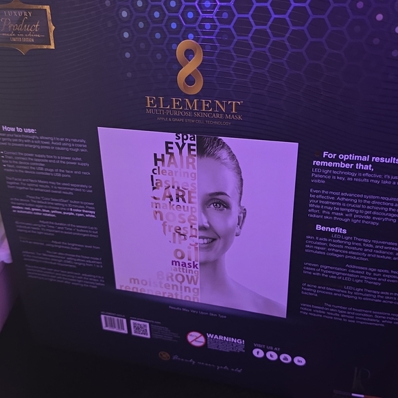 Prediré Paris 8 Element Gold LED Photon Therapy Wired Face & Neck Mask - Picture 4 of 5